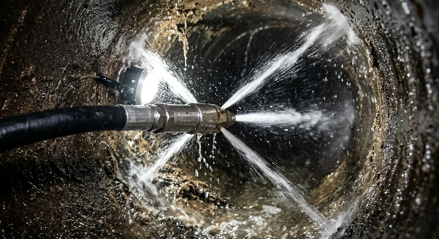 High-pressure hydro jetting nozzle cleaning sewer pipe for Storm Drain Cleaning in Peterborough